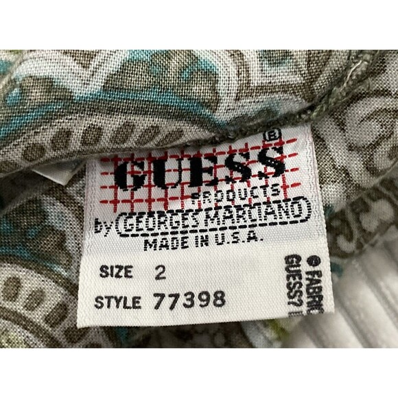 Vintage 90s Guess George Marciano Top Women’s 2 Green Floral Button Up Retro - Picture 6 of 8